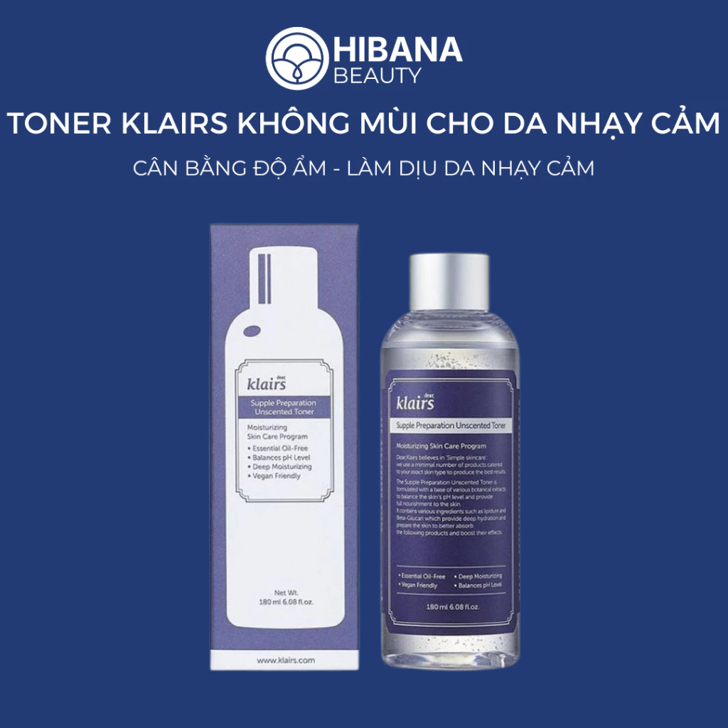 Nước Hoa Hồng Không Mùi Klairs Supple Preparation Unscented Dưỡng Ẩm Cho Da Nhạy Cảm 180ml