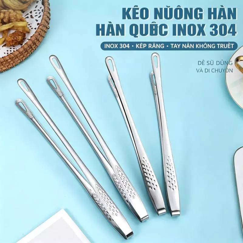 Kẹp gắp thức ăn inox 304 mẫu mới cán dài 24/28cm Gắp Đồ Sống Ăn Lẩu INOX- Kẹp Đa Năng Nướng Buffet