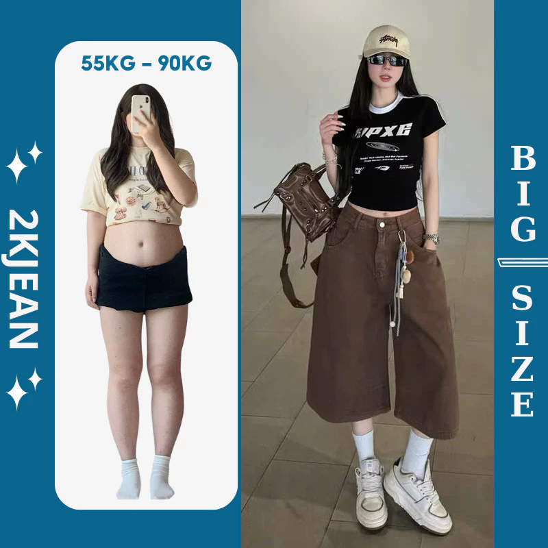 Quần lửng jean nữ trơn bigsize 55-85kg, quần ngố lửng trơn dài 65cm thời trang cao cấp QC65 2KJeans