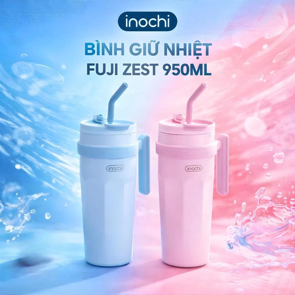 Bình Giữ Nhiệt Fuji Zest Inochi 950ml - Inox 304 Có Ống Hút Giữ Nóng Lạnh 6H+ Nắp Kín Chống Tràn
