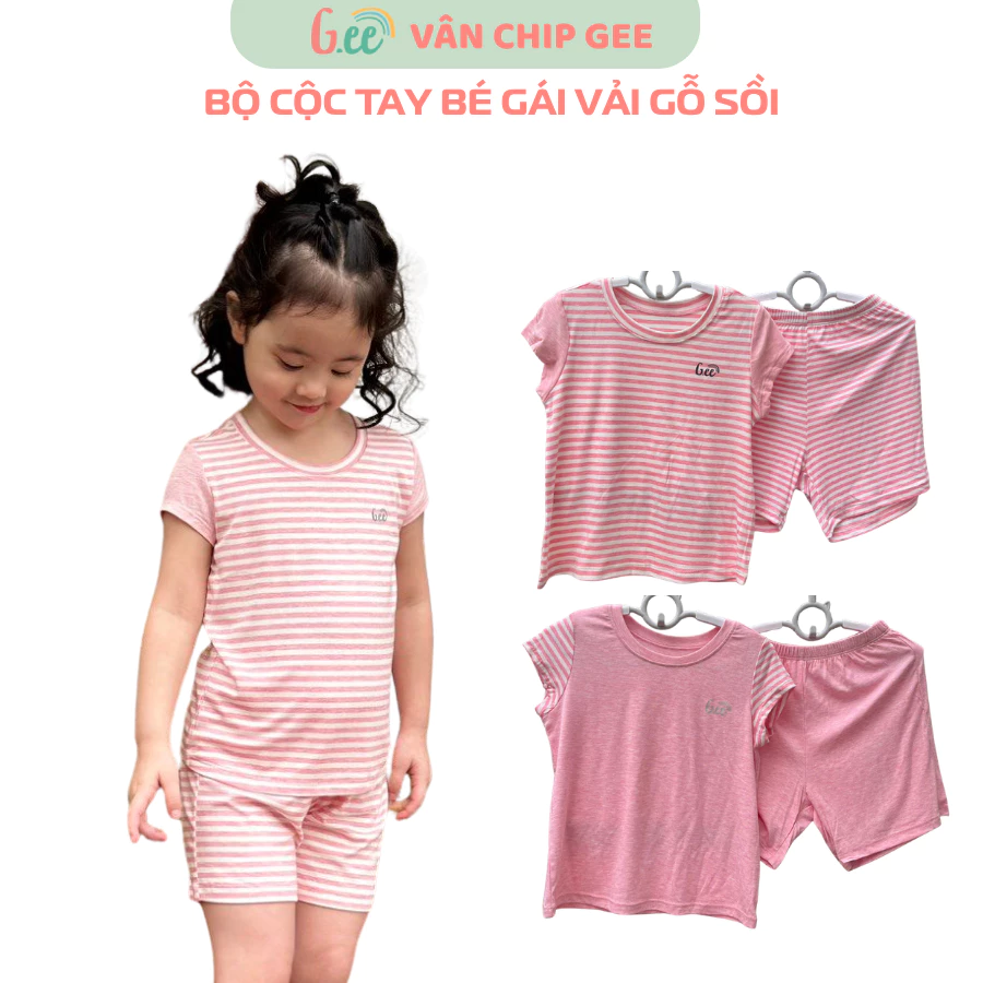 Bộ phông cộc tay bé gái, chất liệu gỗ sồi siêu mềm mát, thấm hút mồ hôi -Gee