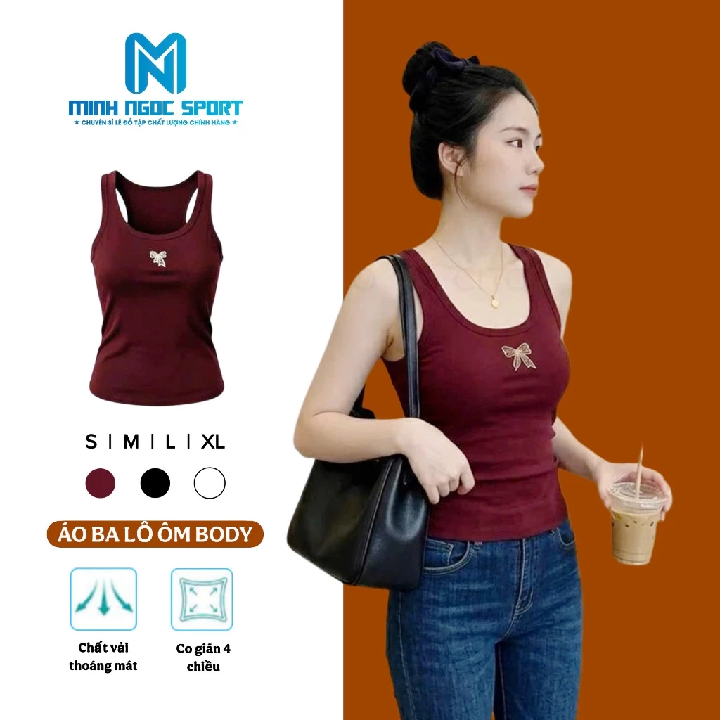Áo Ba Lỗ Thêu Nơ Z01 Cao Cấp - Áo Thun Zip 2 Dây Bản To Basic Tôn Dáng Phong Cách Hàn 3 Màu Nổi Bật Minh ngọc sport