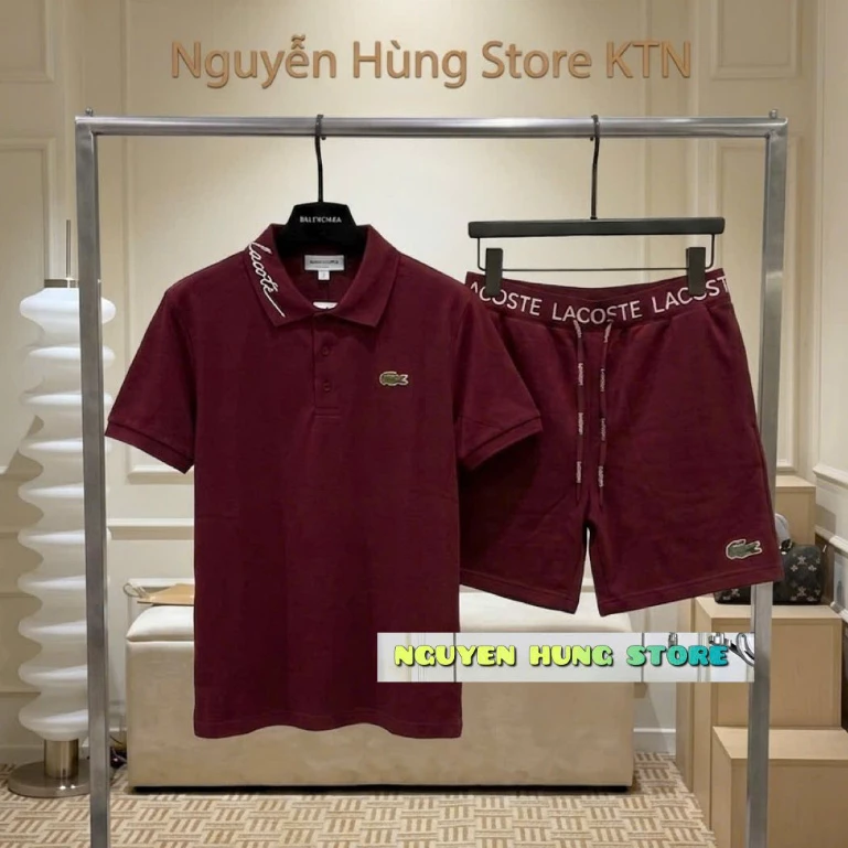 Bộ Đồ Chào Hè Nam Polo La&Cos_Te Đơn Giản đỏ logo Thêu Nét Tỉ Mỉ- Bộ Cộc Hè  Xịn Xò Chất Liệu Cotton Cao Cấp Thoáng Mát