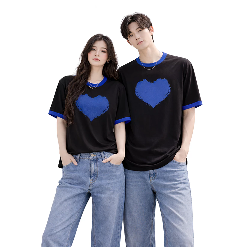 Áo Thun Nam Nữ Unisex MoLiJeans Cotton Xịn Cao Cấp 250GSM In Hình Trái Tim Xanh 55-100kg AT04