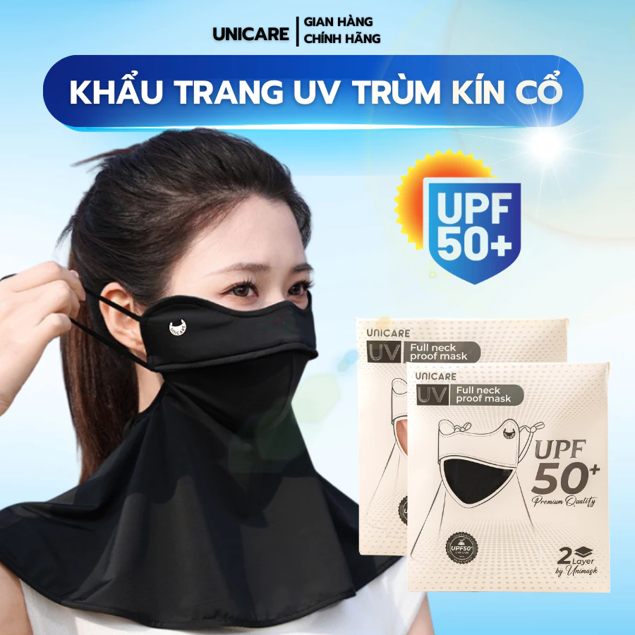 Khẩu Trang Chống Tia UV Che Kín Cổ Unicare Full Neck Proof Mask - Vải Lụa Mềm, Quai Điều Chỉnh, Chống Nắng Tối Ưu