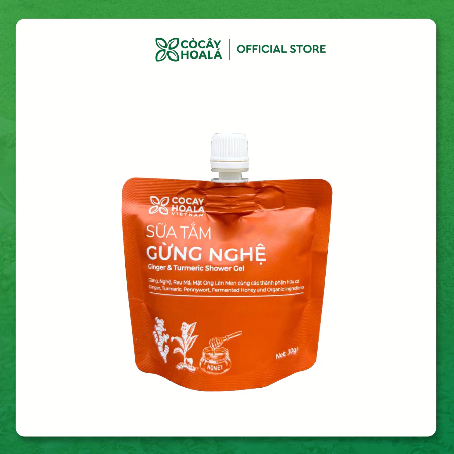 Sữa Tắm Thảo Dược Gừng Nghệ Cỏ Cây Hoa Lá 30g Làm Sạch Sâu, Ngăn Ngừa Mụn Trên Da
