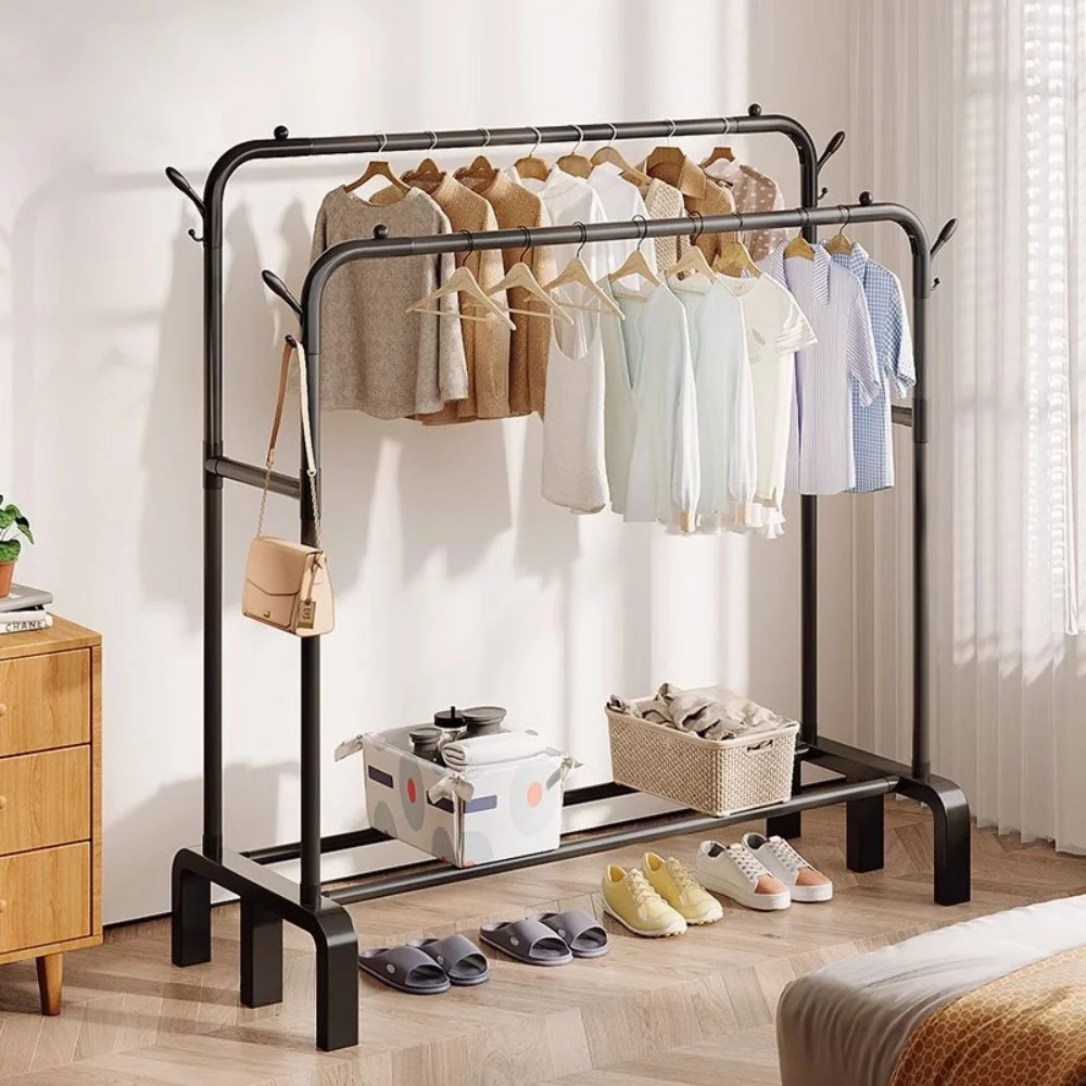 Giá treo phơi quần áo 2 tầng đa năng có kệ để giày khung thép cacbon chịu lực kèm móc treo tiện lợi