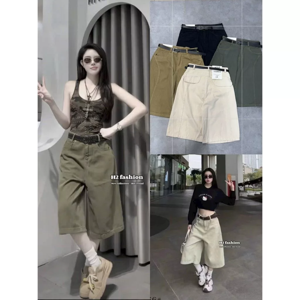 Quần Short Lửng Bò Jeans Nữ, Quần Short Lửng Ngố Denim Nhiều Màu Phối Túi Nắp Cạp Cao Siêu Hách Dáng Cực Đỉnh