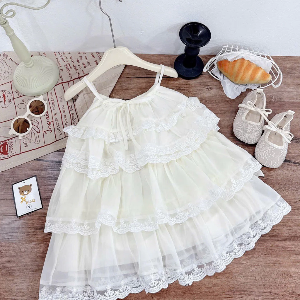 H5 Set váy 2 dây ren tầng xinh xắn cho bé gái diện đi chơi ,đi tiệc ,du lịch dạo phố (9-30kg)