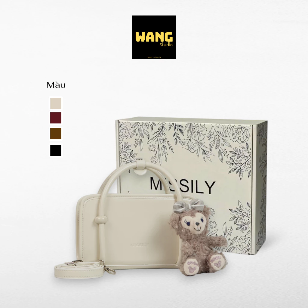 Túi xách nữ đeo chéo đeo vai MISSILY trắng kem tặng kèm charm dễ thương size 19cm (ms019)