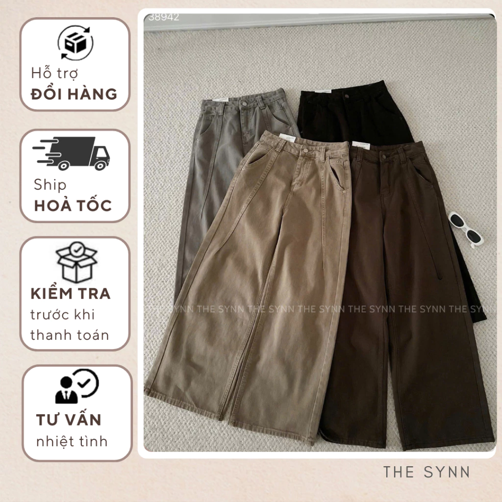 Q10 - (S-L 95cm) Quần Jeans Nữ Ống Suông Chiết Ly Kiểu Nấm Lùn