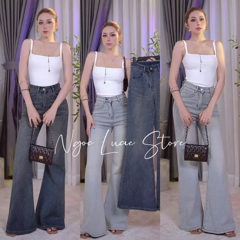 (CHIỀU DÀI 100CM) Q55 QUẦN JEAN LƯNG CAO ỐNG LOE, FORM ÔM CO GIÃN TÔN DÁNG, PHONG CÁCH ĐƠN GIẢN THANH LỊCH - NGỌC LUCIE