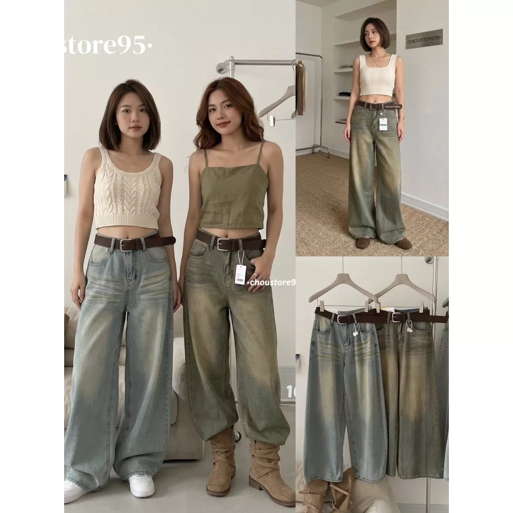 Quần Bò Jeans Nữ Ống Rộng, Quần Bò Denim Suông Ống Rộng 33cm Trơn 2 Màu Xanh Bụi Bản Cạp Cao Siêu Hách Dáng Cực Đỉnh