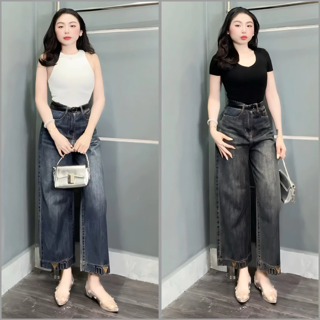 (95cm) Quần Jean Nữ Suông Rộng Nấm Trơn QC. Jean Không Giản. Đủ Size XS/S/M/L(6748)