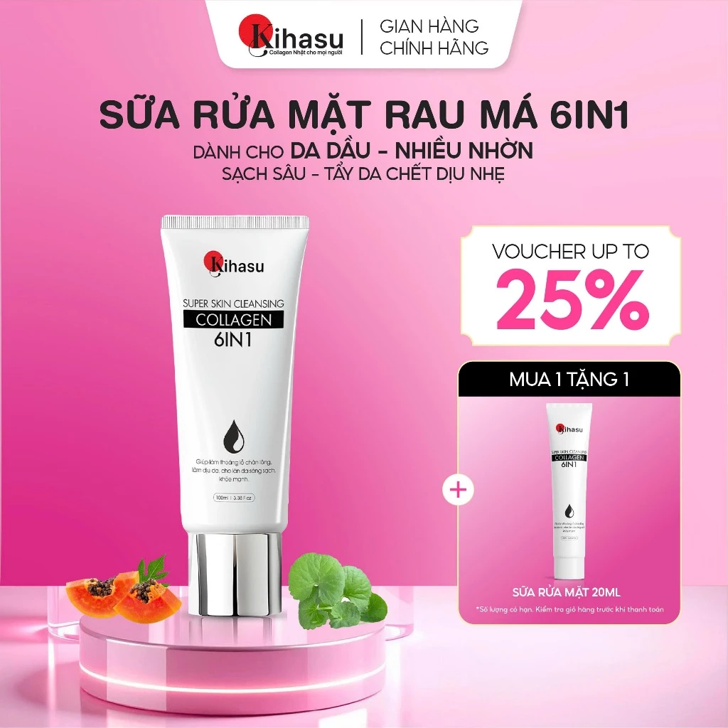 Sữa Rửa Mặt Cho Da Dầu, Nhiều Nhờn Kihasu Collagen 6in1 100g - Sạch Sâu Kiềm Dầu - Mịn Mềm Không Khô Da