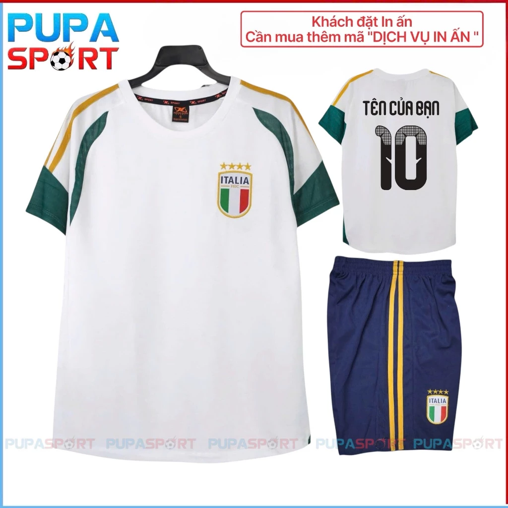 Bộ Đồ Đá Banh Hd, Tuyển Ý Traning  2026 - Màu Trắng Xanh, Vải Mè Cho Nam Nữ, Có In Tên Unisex Top Sport Top Sport Quần