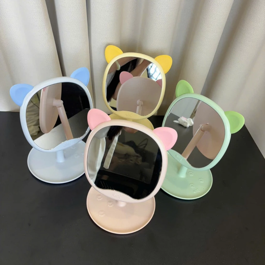 Gương Trang Điểm Để Bàn Mini Tai Mèo Xinh Xắn – Gương Makeup Đế Tròn Dễ Thương để bàn