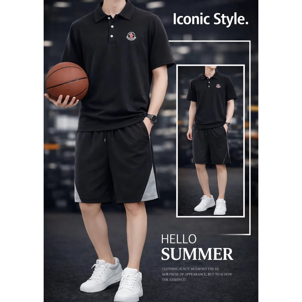 Bộ đồ hè nam nữ cổ bẻ pha phối thời trang , đơn giản basic năng động style