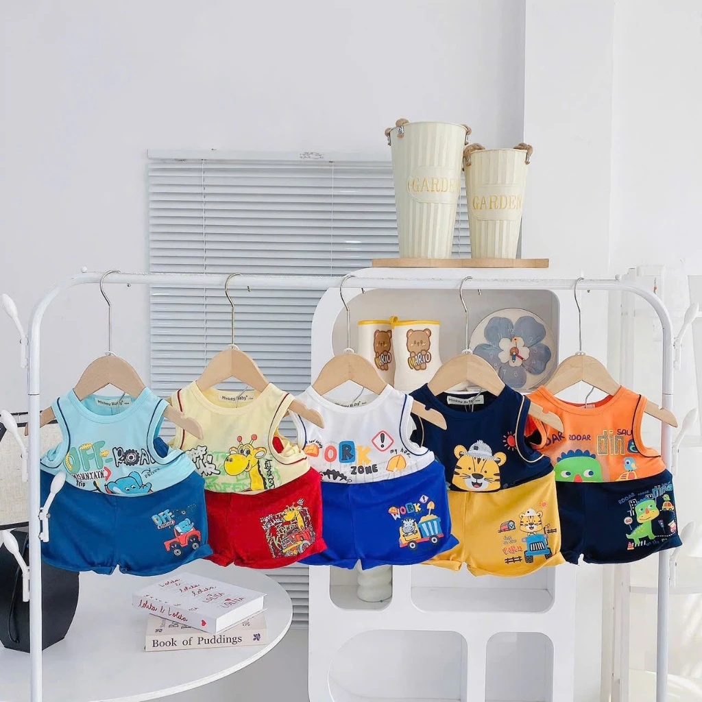 Bộ ba lỗ Minkey Baby thun lạnh mẫu mới in hình cute cho bé  3-21kg