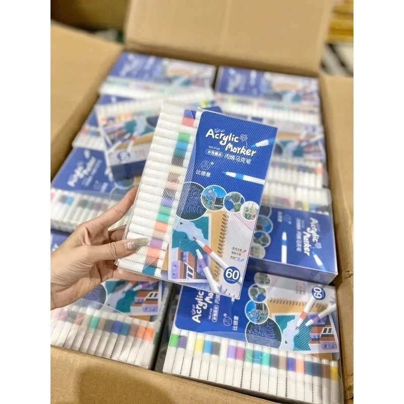 Hộp 60 Bút Màu Acrylic Marker Cao Cấp Màu Vẽ Sơn Chống Nước Bộ Cọ Vẽ Trên Mọi Chất Liệu Bề Mặt