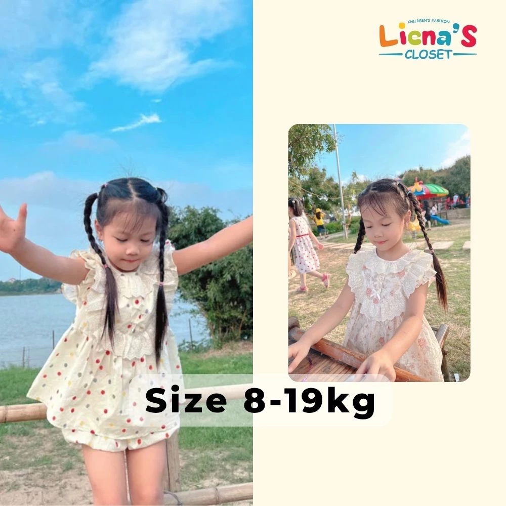 Set Áo + Quần Bí Hoạ Tiết Hoa Vintage Phối Ren Dễ Thương Cho Bé Gái Liena'S Closet