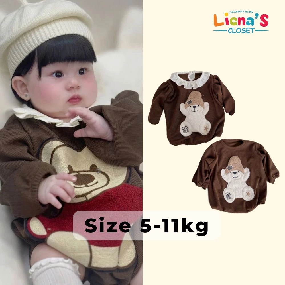 Bodysuit Dài Tay Gấu Vải Mềm Mại Ấm Áp Cho Mùa Đông Phù Hợp Bé Trai/Bé Gái 5-11Kg