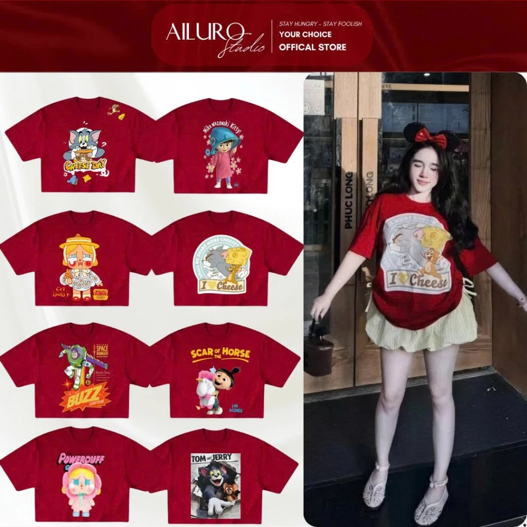[ĐỎ ĐÔ] Áo Thun Tay Lỡ In Hình Dễ Thương Long Sleeve Form Boxy chất 100% Cotton phông tay lỡ nam nữ form rộng
