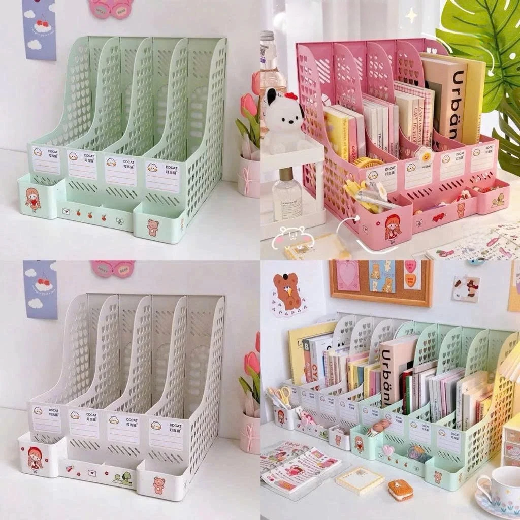[Siêu Tiện Lợi] Giá Để Tài Liệu 4 Ngăn Kệ Nhựa Đựng Sách Đơn Giản Decor Bàn Học