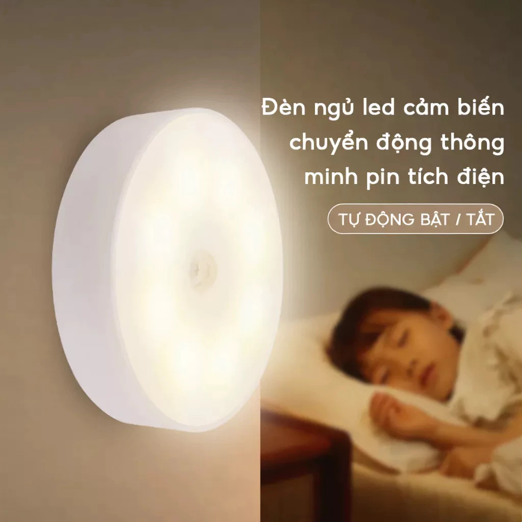 Đèn Ngủ Cảm Biến Chuyển Động Dán Tường, Cầu Thang, Tủ Quần Áo, Pin Sạc Tích Điện