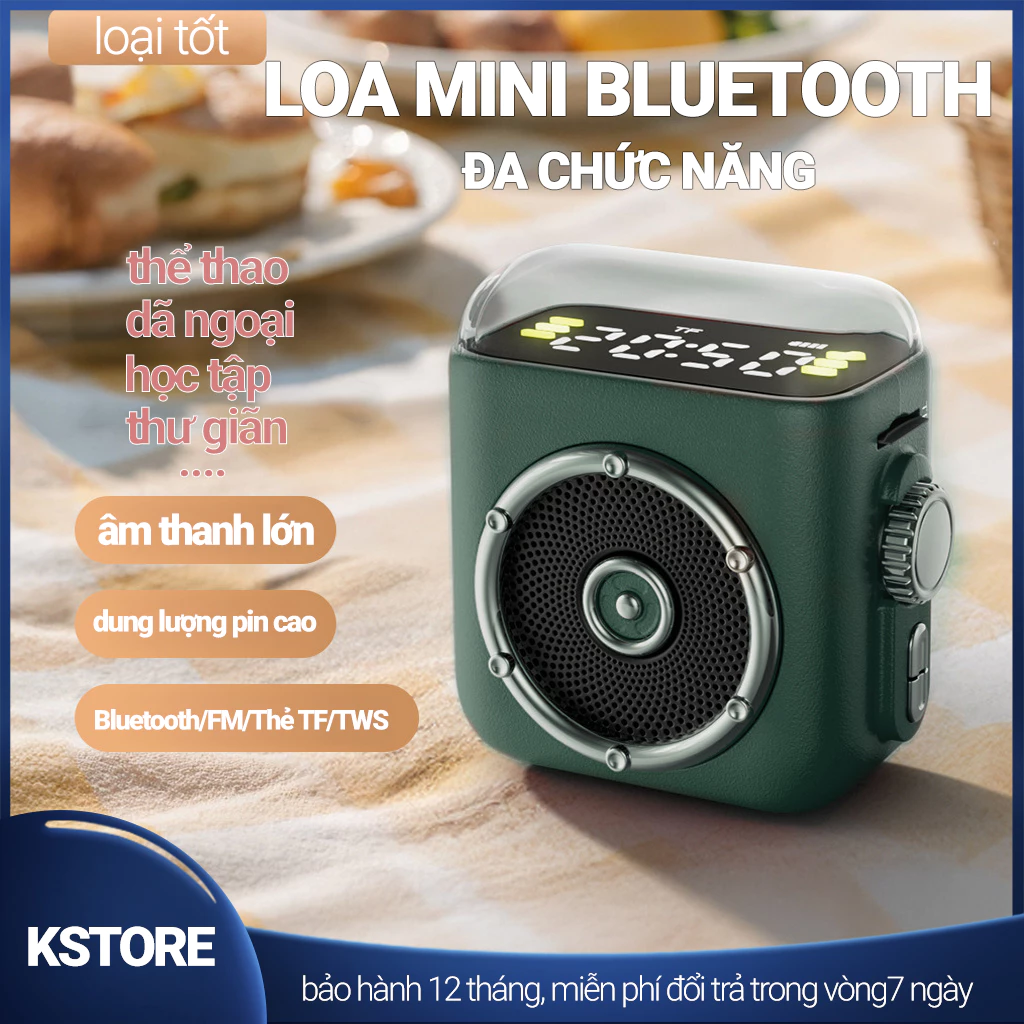 Loa Bluetooth mini P6 không dây đa năng nhỏ gọn, tích hợp đồng hồ, đèn ngủ, âm thanh hay màu retro