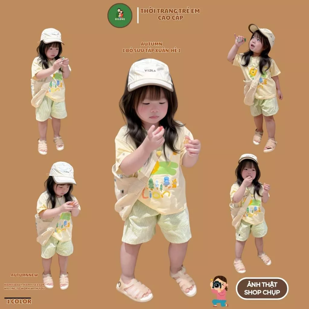 Bộ Đồ Bé Gái DILOVE Phong Cách Hàn Quốc Chất Liệu Cotton Co Giãn Thoáng Mát Quần Áo Cho Bé - Mã H8 - Bộ Sư Tử