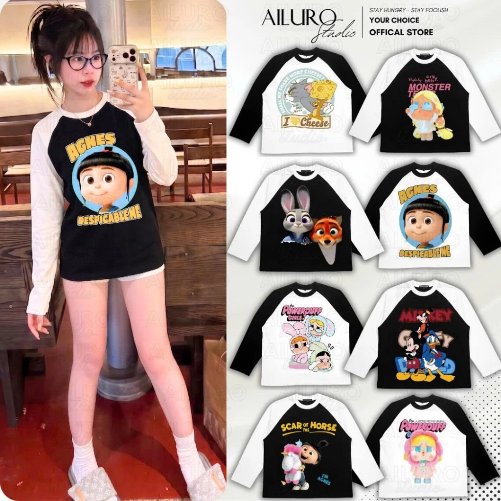 [RAGLAN] Áo Thun Tay Dài In Hình Dễ Thương Long Sleeve Form Boxy chất 100% Cotton phông tay lỡ nam nữ form rộng