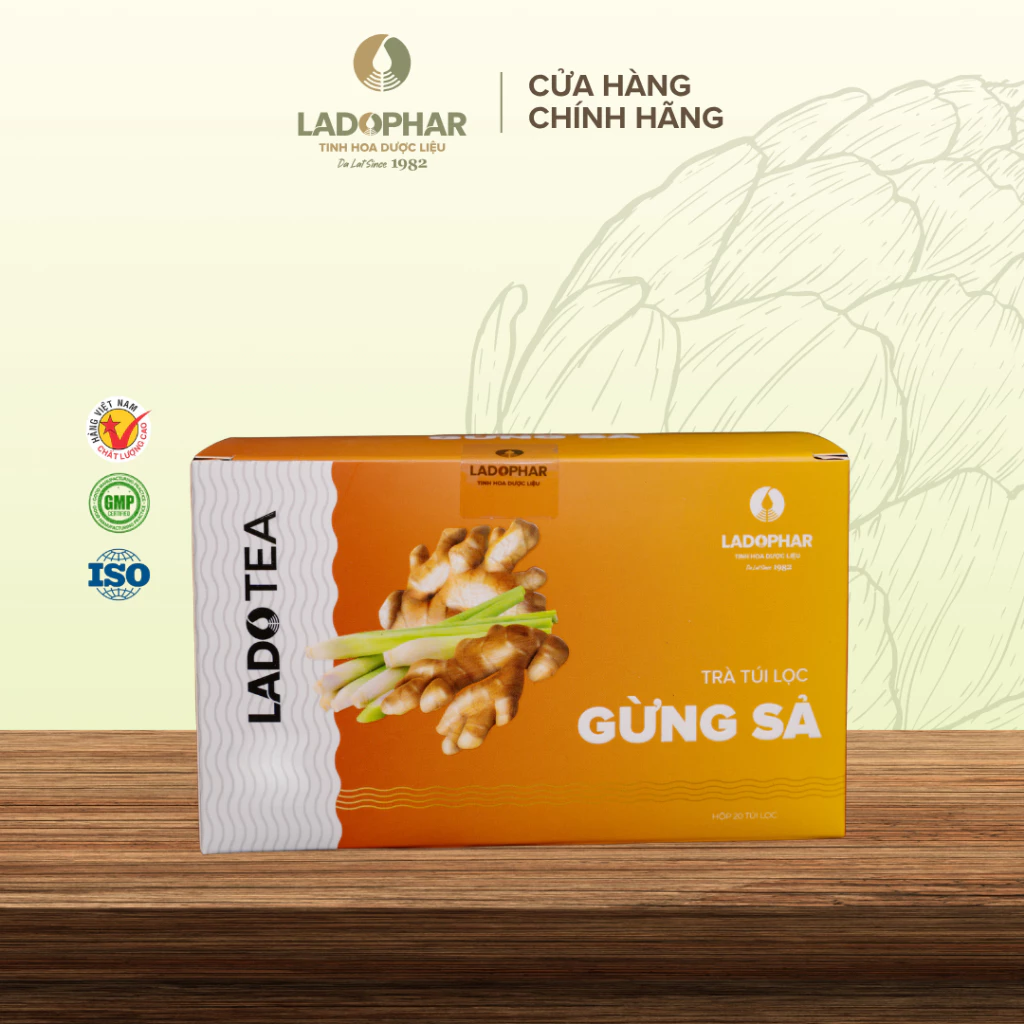 Trà Túi Lọc Gừng Sả Ladophar giúp cải thiện các triệu chứng của cảm (Hộp 20 túi) - Ladophar