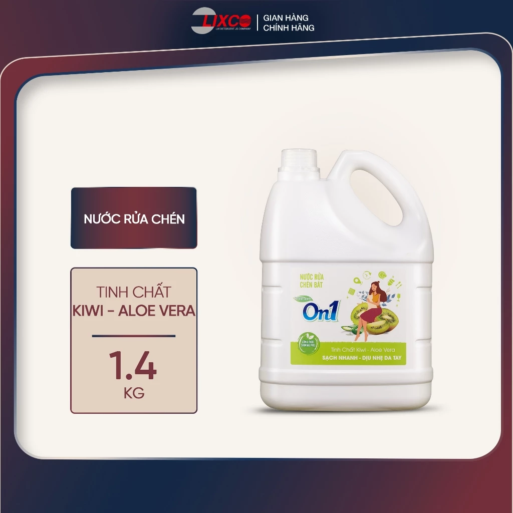 Nước rửa chén On1 hương kiwi và aloe vera 1.4 Kg - gel rửa bát sạch bóng vết dầu mỡ N5016