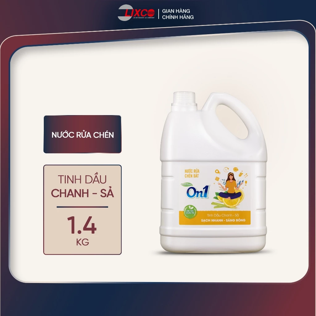 Nước rửa chén On1 hương chanh sả 1.4kg - gel rửa bát sạch bóng vết dầu mỡ N5209