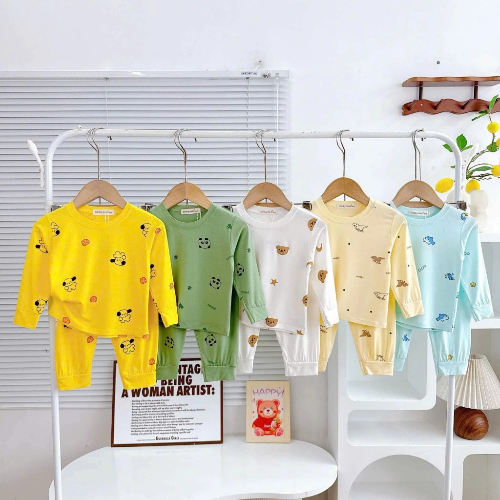 Bộ Dài Tay Thun Lạnh In Hình Ko Bong Tróc hình Động Vật Dễ Thương Cho Bé cho bé trai bé gái  0 - 6 tuổi [ 6- 25ký]