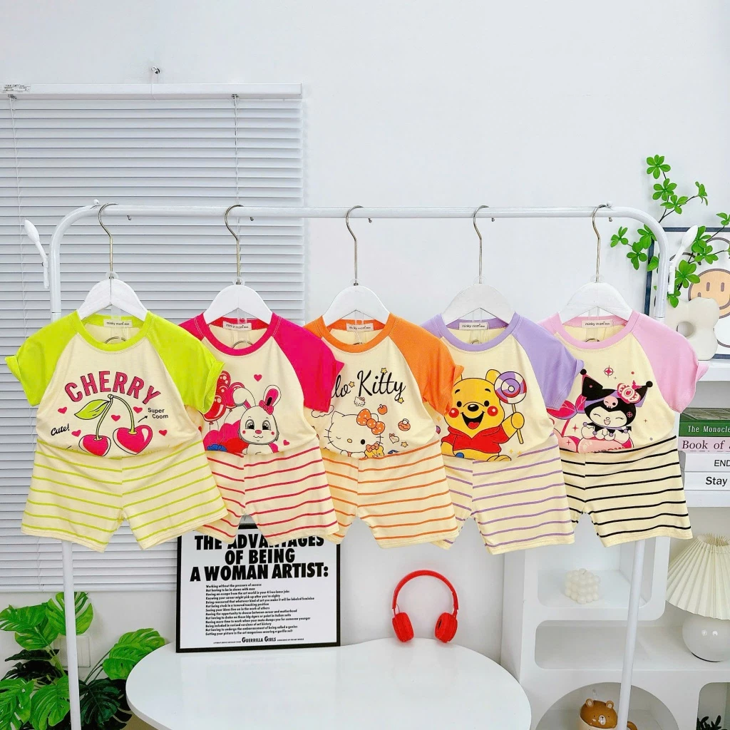 Bộ Cộc Tay Thun Lạnh Cho Bé Gái 7-25kg Cao 80-122Cm Mềm Mịn Dễ Thương mặc đi học đi chơi mặc ở nhà