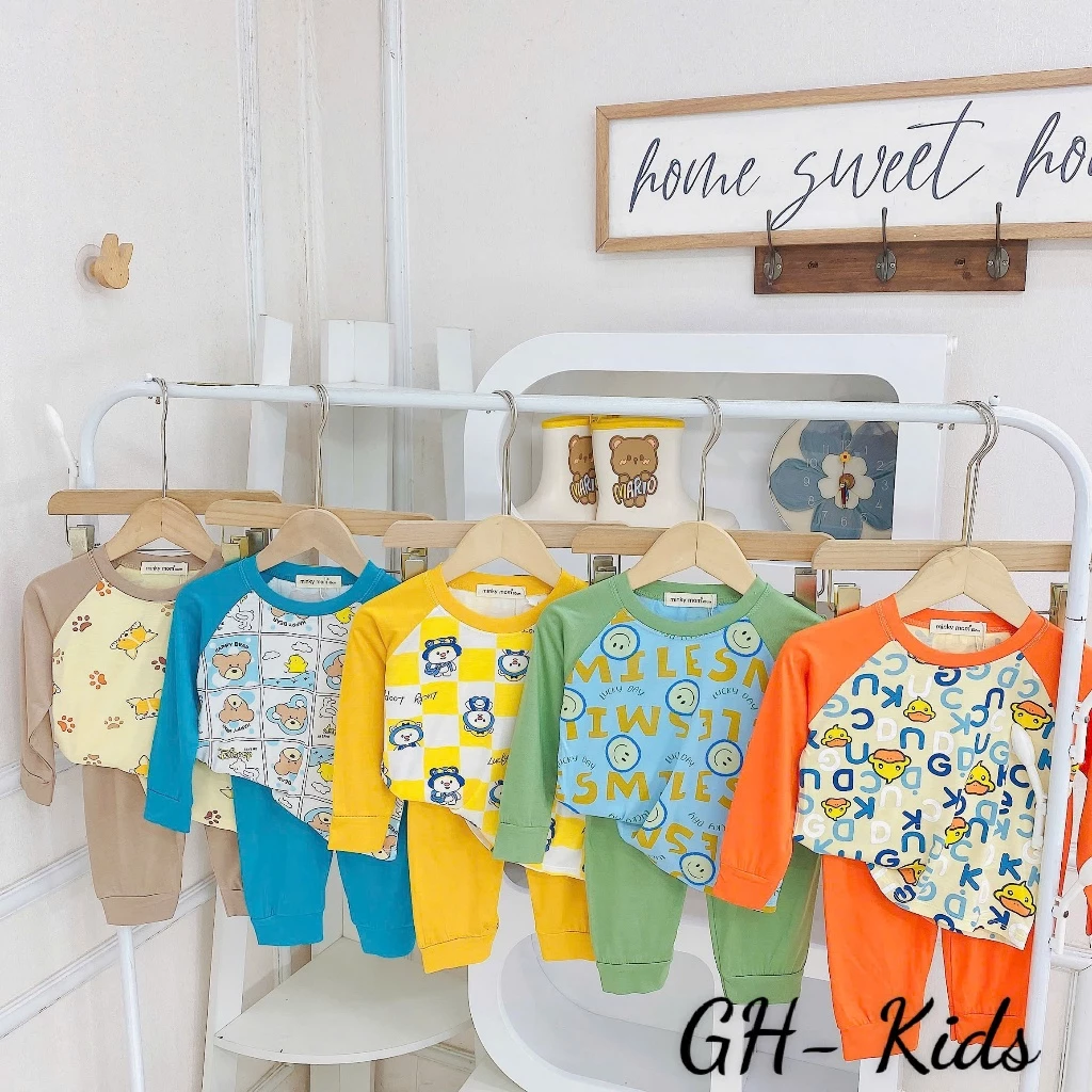 [7-25kg] Bộ Dài Thun Lạnh Cho Bé Gái Bé Trai mặc ngủ  Mềm Mịn Thoáng Mát Dễ Thương 80-124Cm