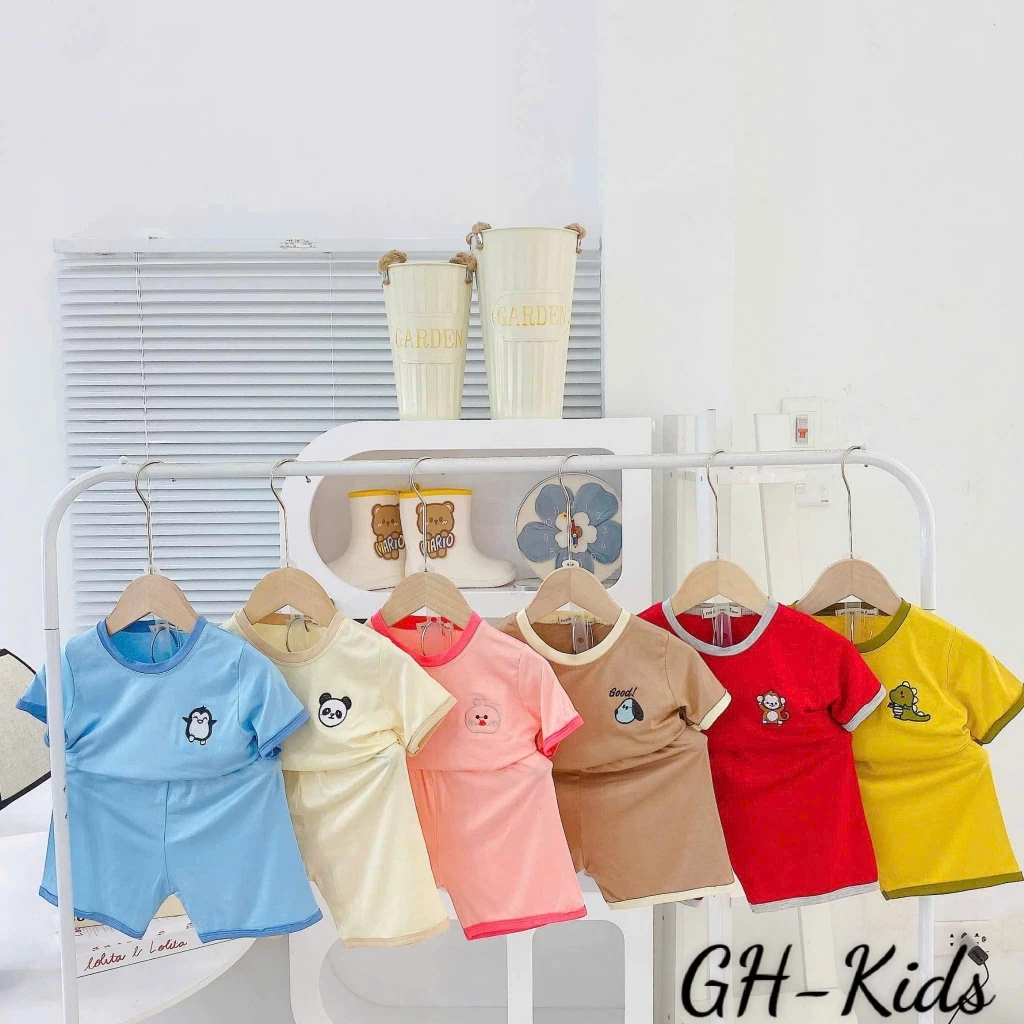 [ 8-25 ký ] Bộ Tay Ngắn quần cộc đùi Hình Thêu Thun Lạnh Thể Thao In Hình Dễ Thương Cho Bé Trai Bé Gái cao 80-124cm