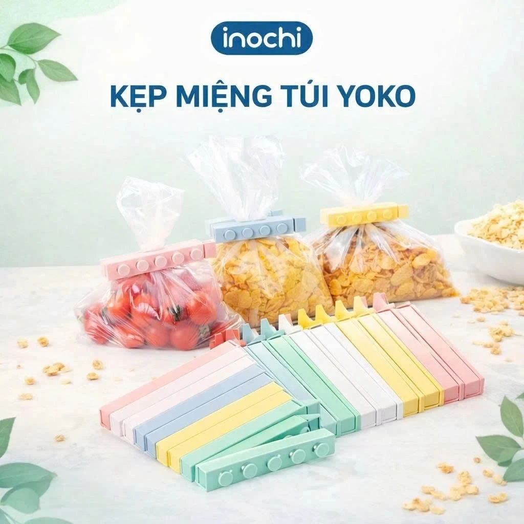 (Bộ 10 cái) Kẹp miệng túi Yoko - Chính hãng Inochi - giúp bảo quản thực phẩm kín hơi tuyệt đối.