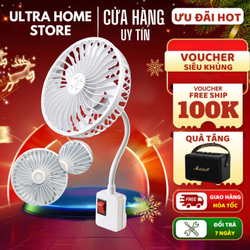 Quạt Mini Để Bàn 3 Cánh Xoay 360° – Có Lồng Bảo Vệ An Toàn, Chạy Êm Không Ồn, Công Tắc Tiện Lợi, Quạt Cắm Điện Nhỏ Gọn