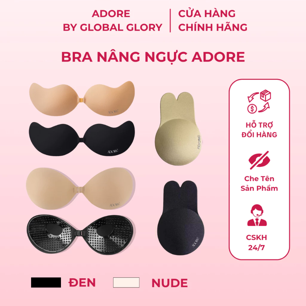 ADORE Combo Miếng Dán Ngực Silicone Bra Cài Trước Tạo Khe Đẩy Ngực Bám Dính Tốt Tặng kèm Dây Đeo Trong Suốt