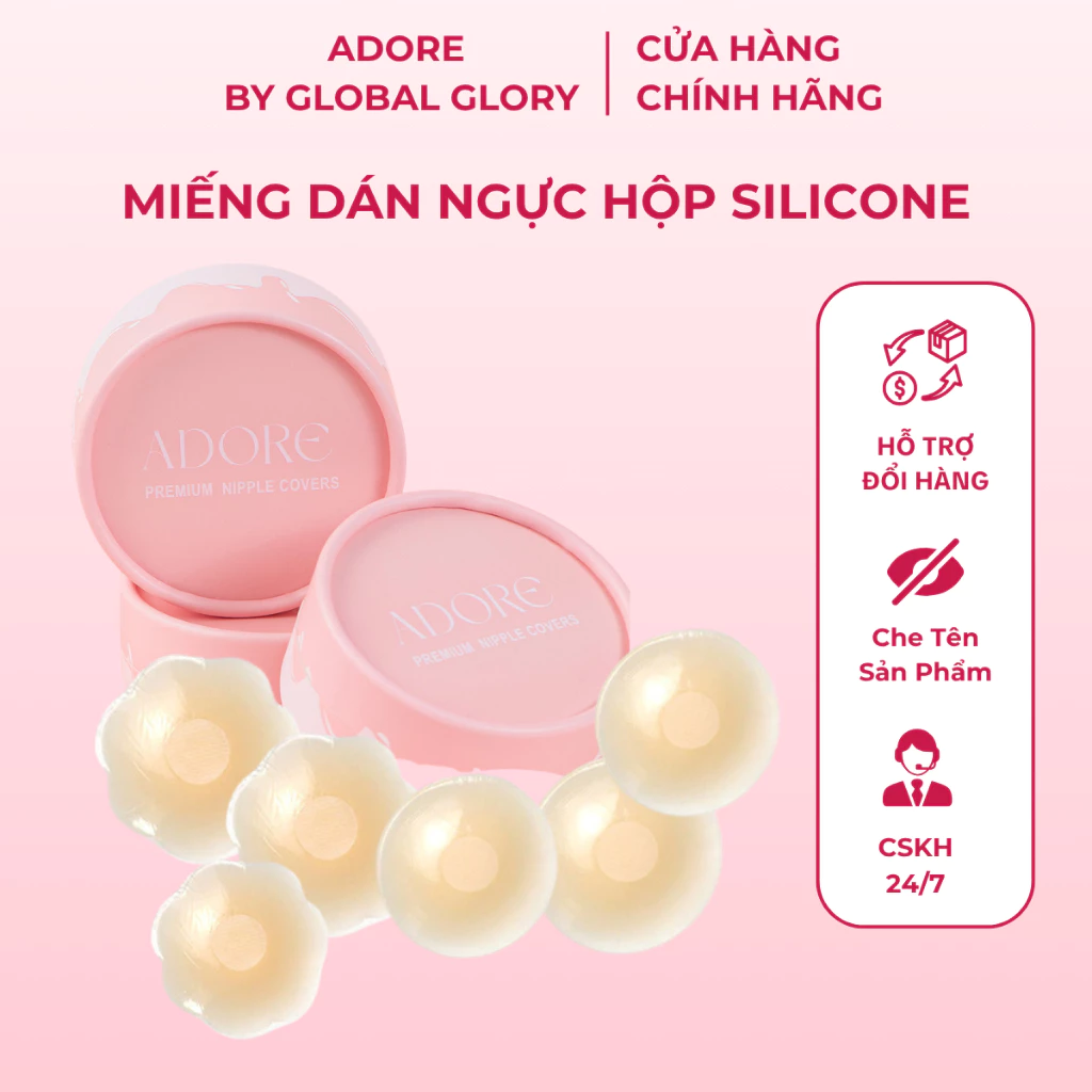 [Hộp 3 cặp] Miếng dán silicone Adore siêu dính tàng hình, miếng dán nhũ hoa Adore hộp 3 cặp