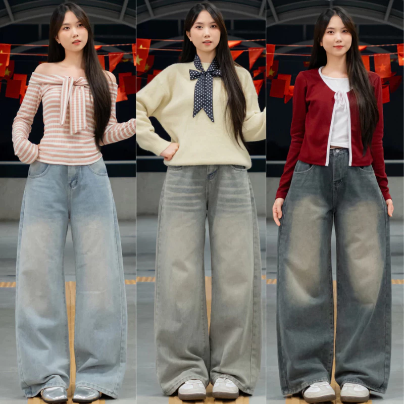 Quần Jeans Ống Suông Rộng Đứng MIAA Cạp Cao Màu RETRO , Quần Bò Ống Rộng Chất Jean Mềm Form Unisex_VER1
