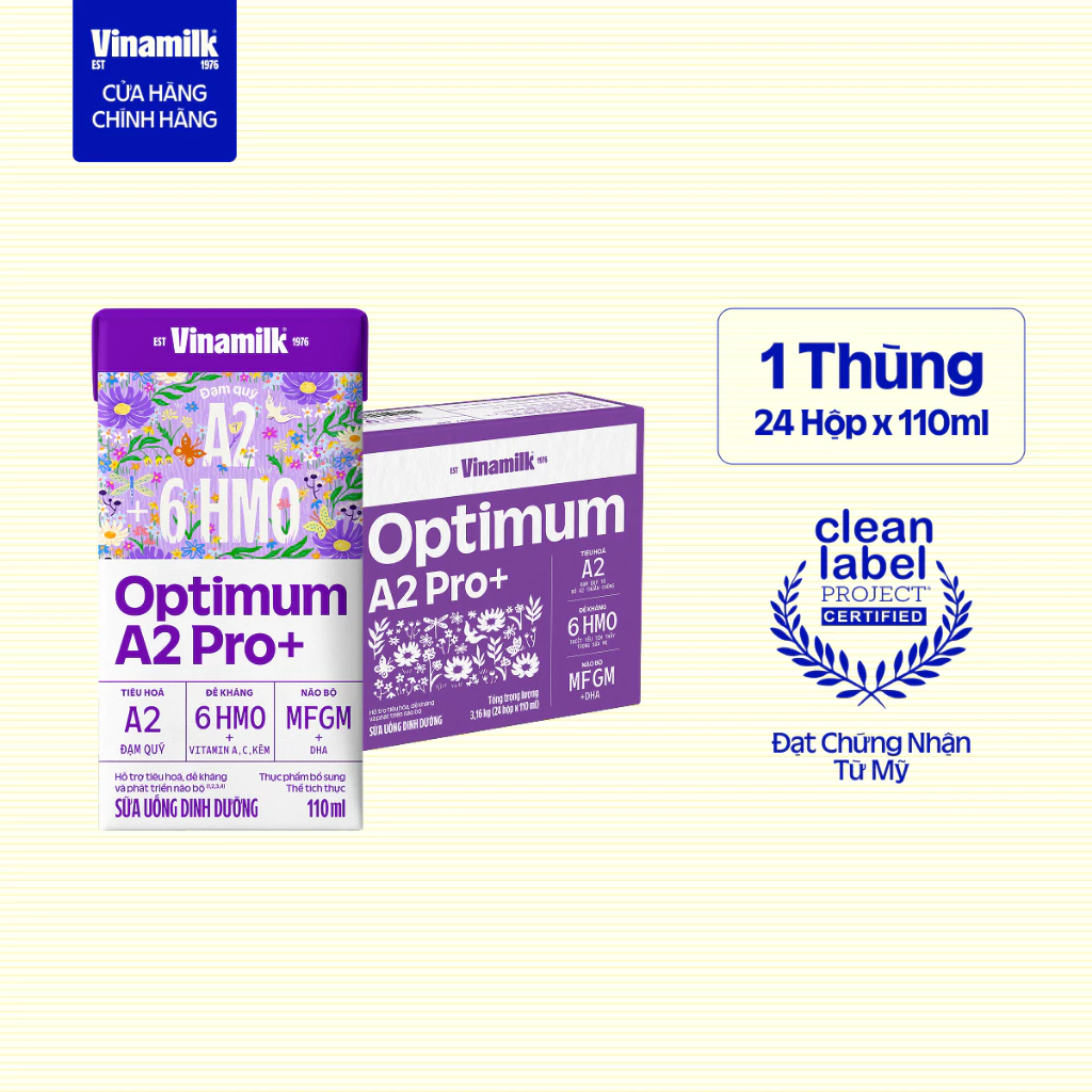 [SẢN PHÂM MỚI] Thùng 24 hộp Sữa Uống Dinh Dưỡng Optimum A2 Pro+ 110ml