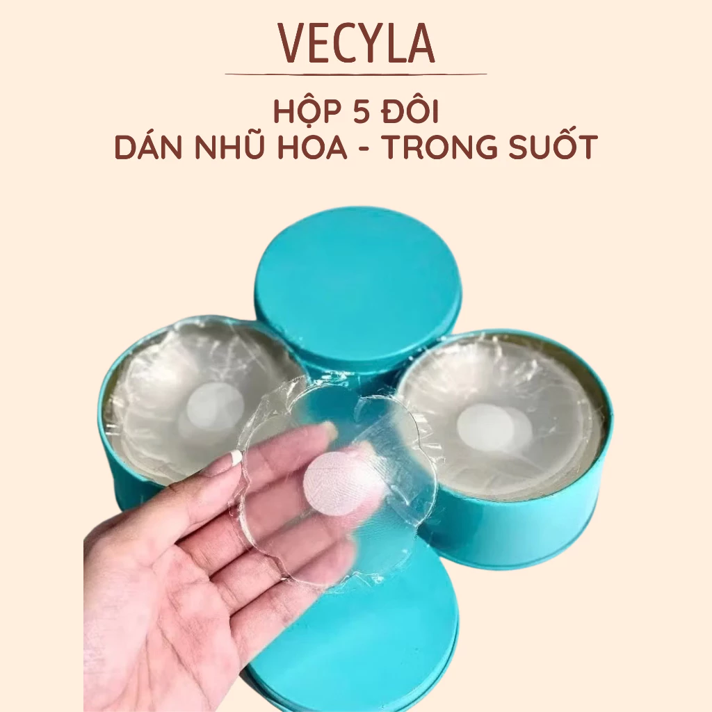Miếng dán ngực VECYLA - Hộp 5 đôi dán ngực trong suốt tái sử dụng nhiều lần