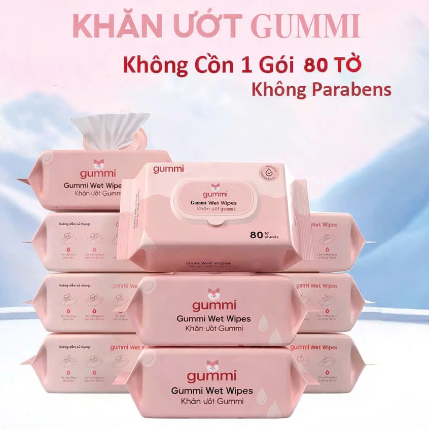 Khăn Ướt GUMMII 80 Tờ Giấy Ướt Gummi Không Mùi Không Cồn