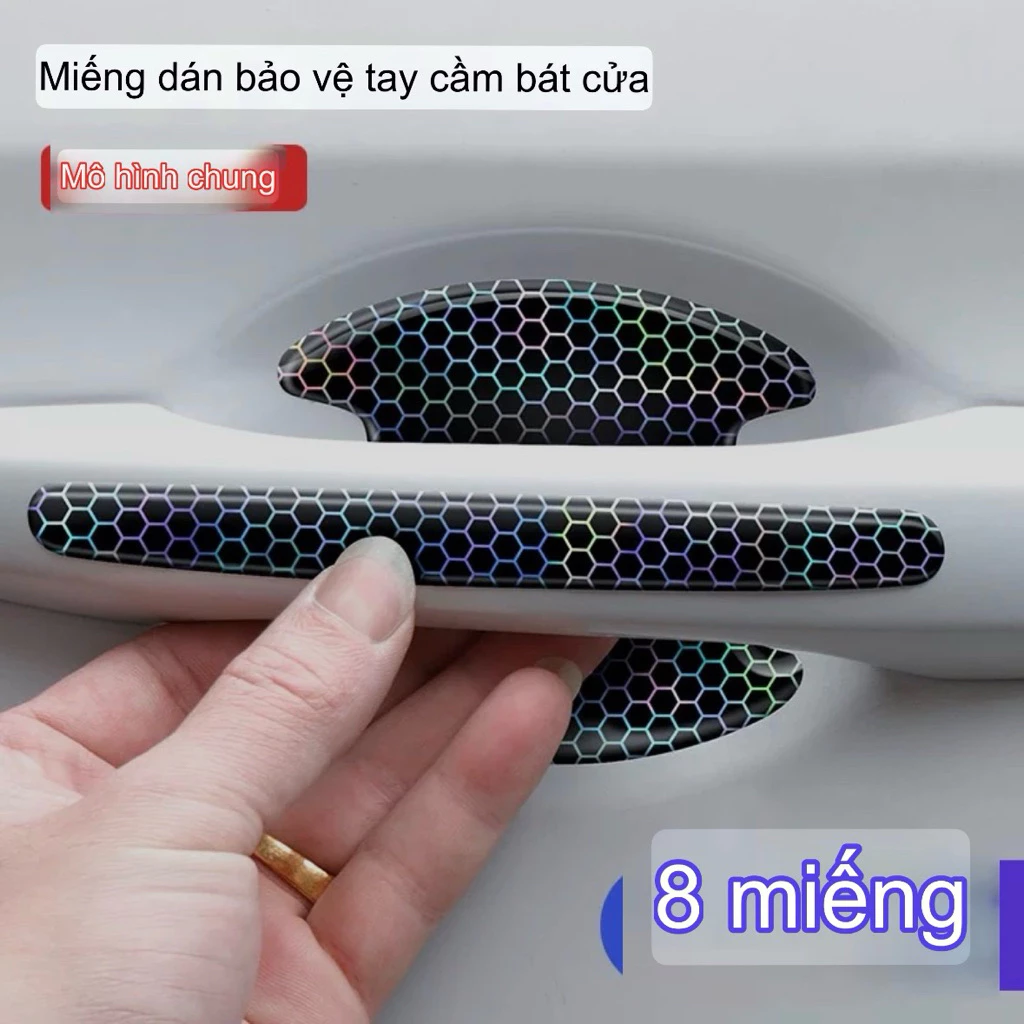 Miếng Dán Bảo Vệ Tay Nắm Cửa Hõm Cửa ô Tô Phản Quang Laser – Chống Xước, Chống Trầy Tay Cầm Cửa Xe (Set 8 Miếng)