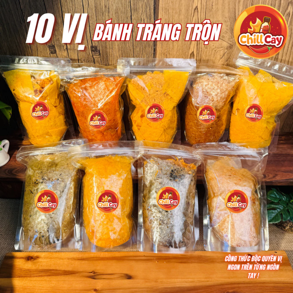 Bánh Tráng 10 Vị Siêu Ngon CHILLCAY Bánh Tráng Phô Mai - Sa Tế Long An - Xì Ke Cay - Rong Biển Khô Gà - Đồ ăn vặt Snack