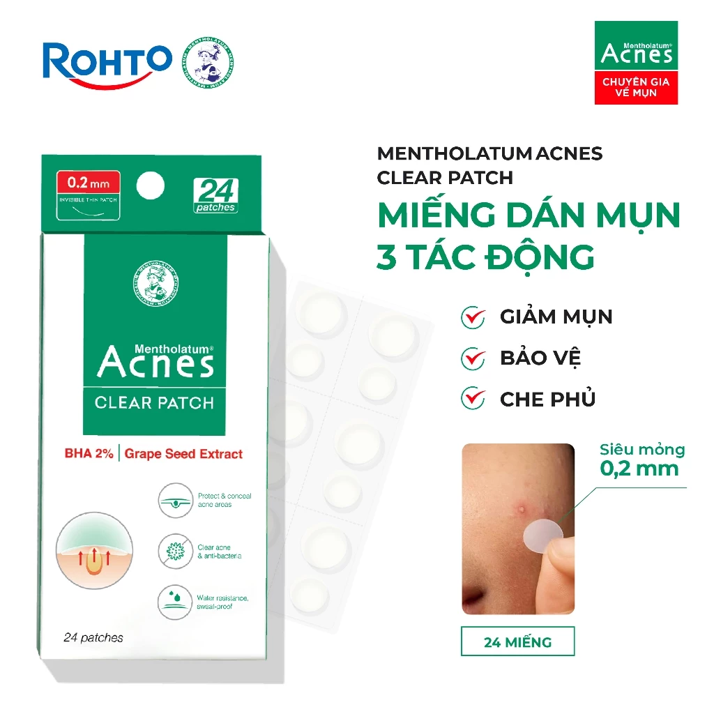 Miếng dán mụn giúp giảm mụn sưng viêm Acnes Clear Patch (24 Miếng)